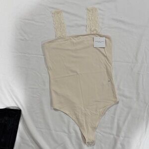 American Eagle Outfitters Beige Lace Strap Bodysuit